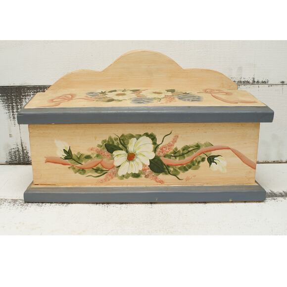 Handpainted Wooden Box with Hinged Lid Floral - Picture 1 of 5